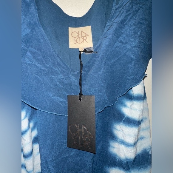 NWT Chaser blue silk ruffle open shoulder tie dye romper M boho vacation beach - Picture 6 of 11